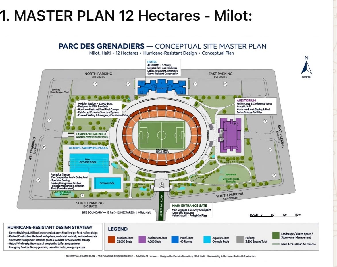 Plan jeneral 12 ekta sit Parc Des Grenadiers nan Milot, Ayiti