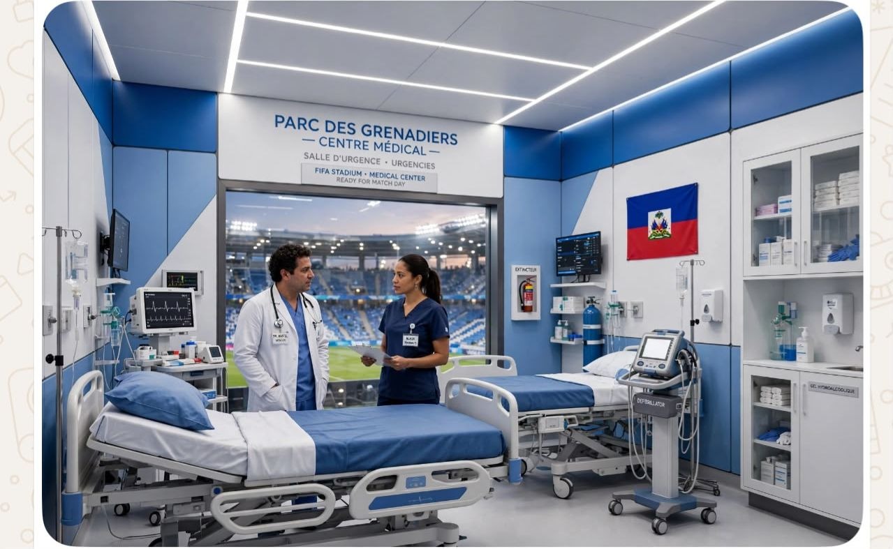 Sal dijans sant medikal Parc Des Grenadiers, ak siy SALLE D’URGENCE sou mi an ak estad la nan fenèt la