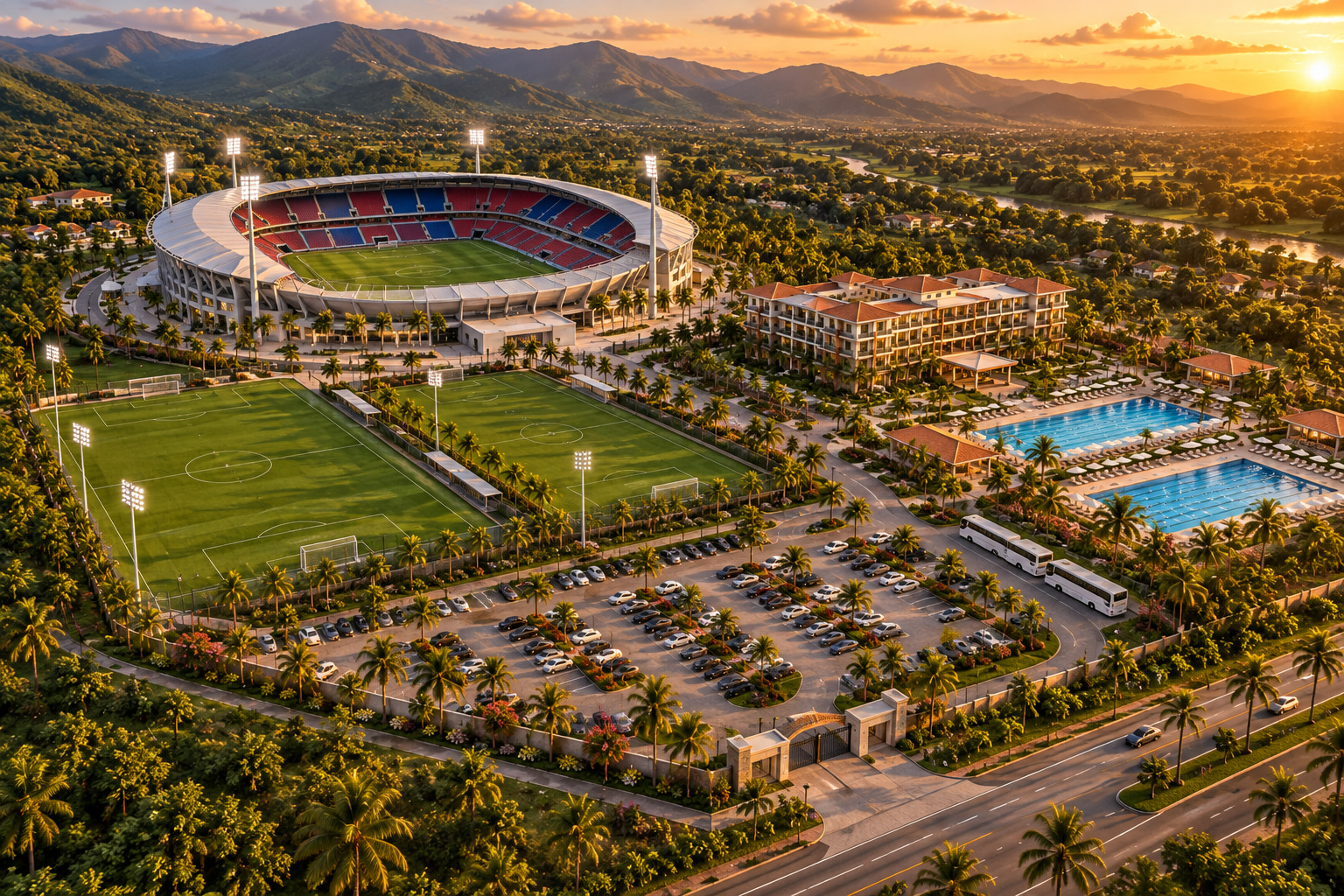 Vue aérienne du complexe Parc Des Grenadiers à Milot, Haïti